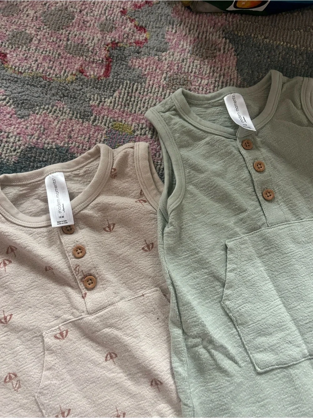 Soft Knit Sleeveless One-Piece Romper in Sage and Blush - Unbranded